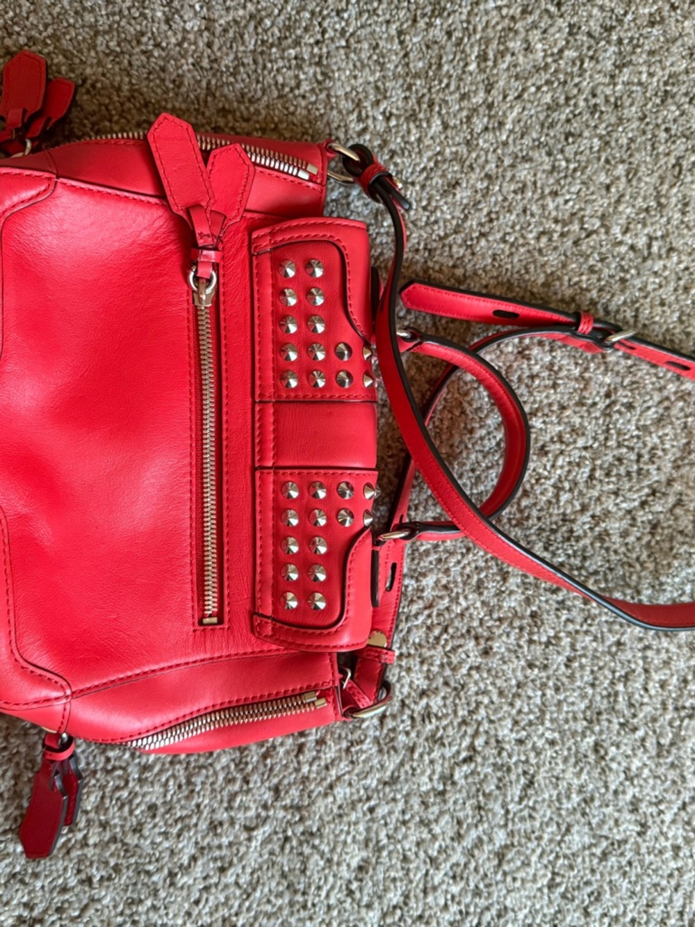 Rebecca Minkoff Red Studded Women's Crossbody Satchel ** see last photo** - Picture 2 of 3